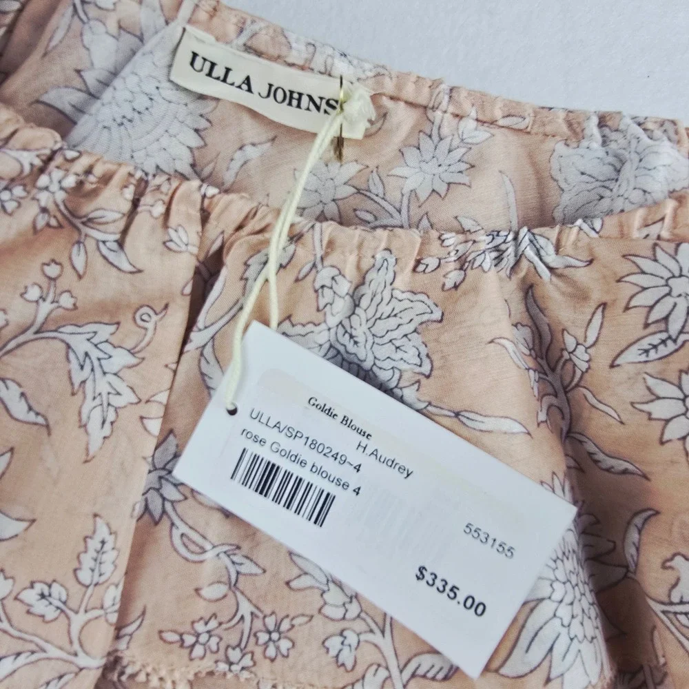 Ulla‎ Johnson NWT Goldie Blouse Rose Audrey Floral One Shoulder Ruffle Bow Top 4